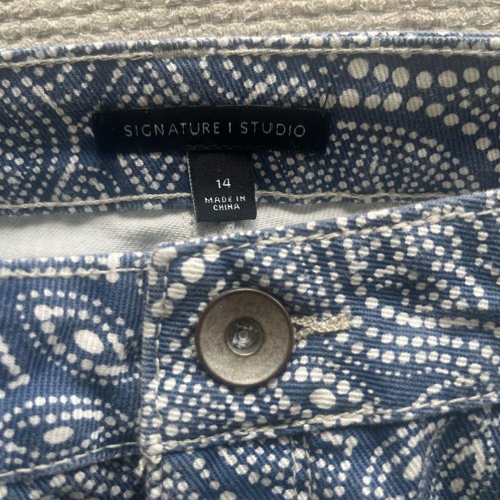 Signature Studio Paisley Stretch Ankle Frayed Jeans Sz 14